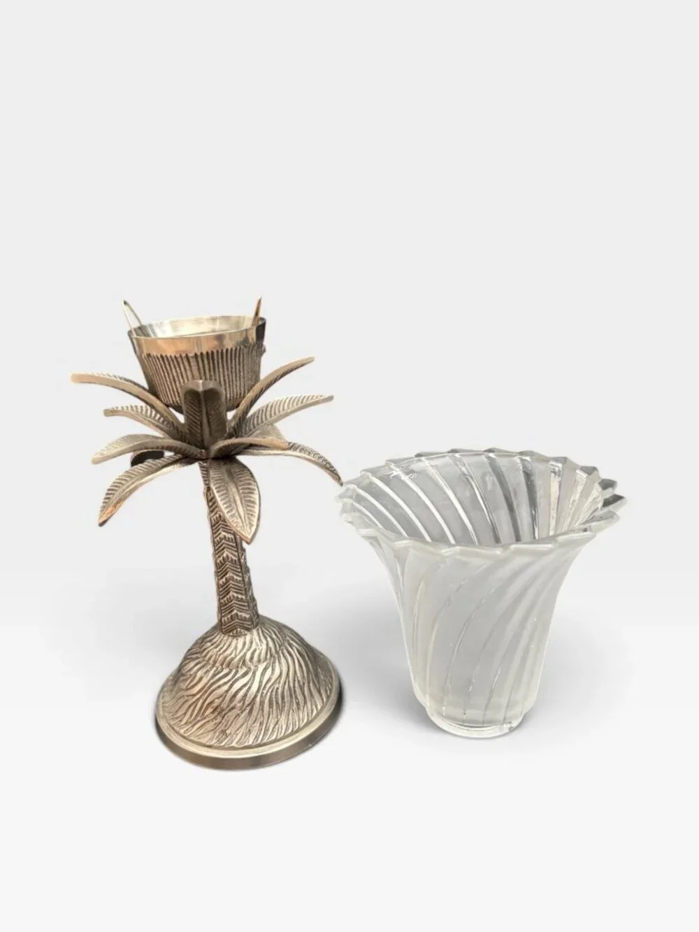 Palm Tree Design Candle Holder With Frosted Glass Shade - Made In India - Decora